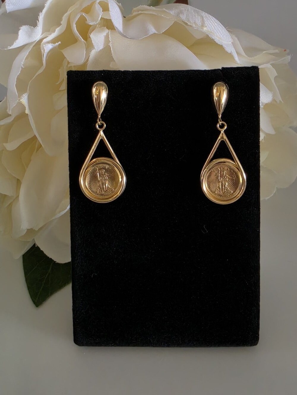 Walking Liberty Miniature Coin 14k Gold Earrings - Picture 3 of 15